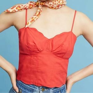 Maeve Red Bo Scalloped Crop Top
